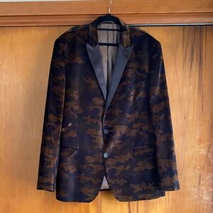 Van Heusen Men's Camouflage Tuxedo Jacket Blazer Black Brown Green Camo *See pic